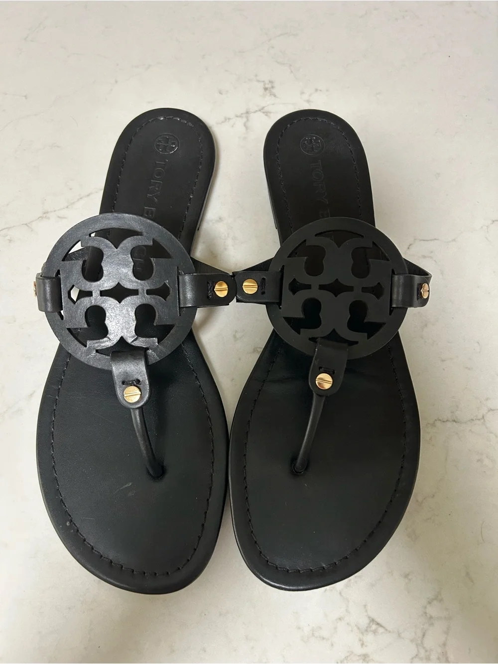 Tory Burch Black Miller Logo Thong Sandals